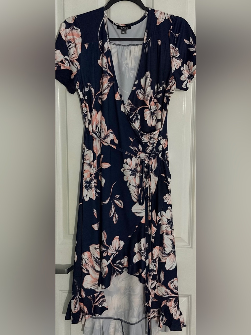 Venus Women's Floral Wrap Midi Dress Blue & Pink Like new.